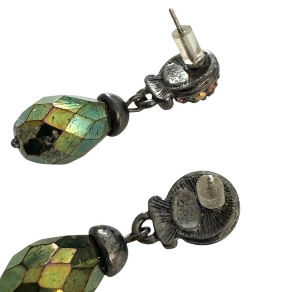 Vintage Pierced Dangling Earrings Iridescent Beads and Stones by Joan Rivers - Picture 4 of 5
